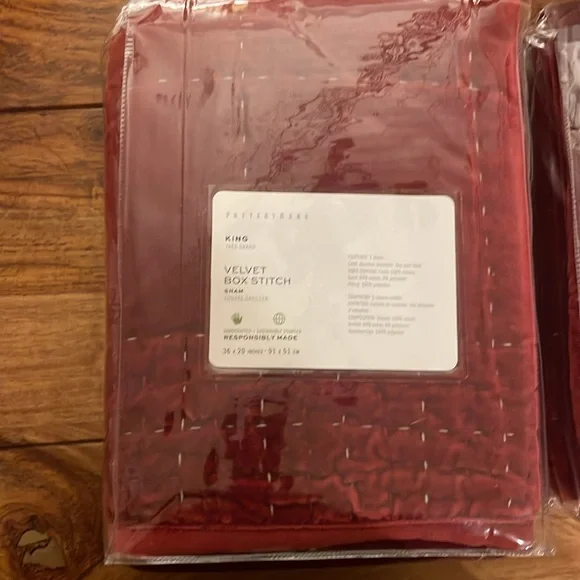 Pottery Barn Velvet Box Stitch King Size Sham - Rich Red set of two - Picture 8 of 8